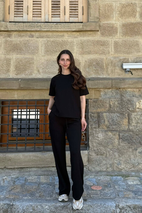 T-SHIRT+WIDE LEG SWEATPANTS ONE COLOR WOMEN SET BLACK/ E ZEZE - 3