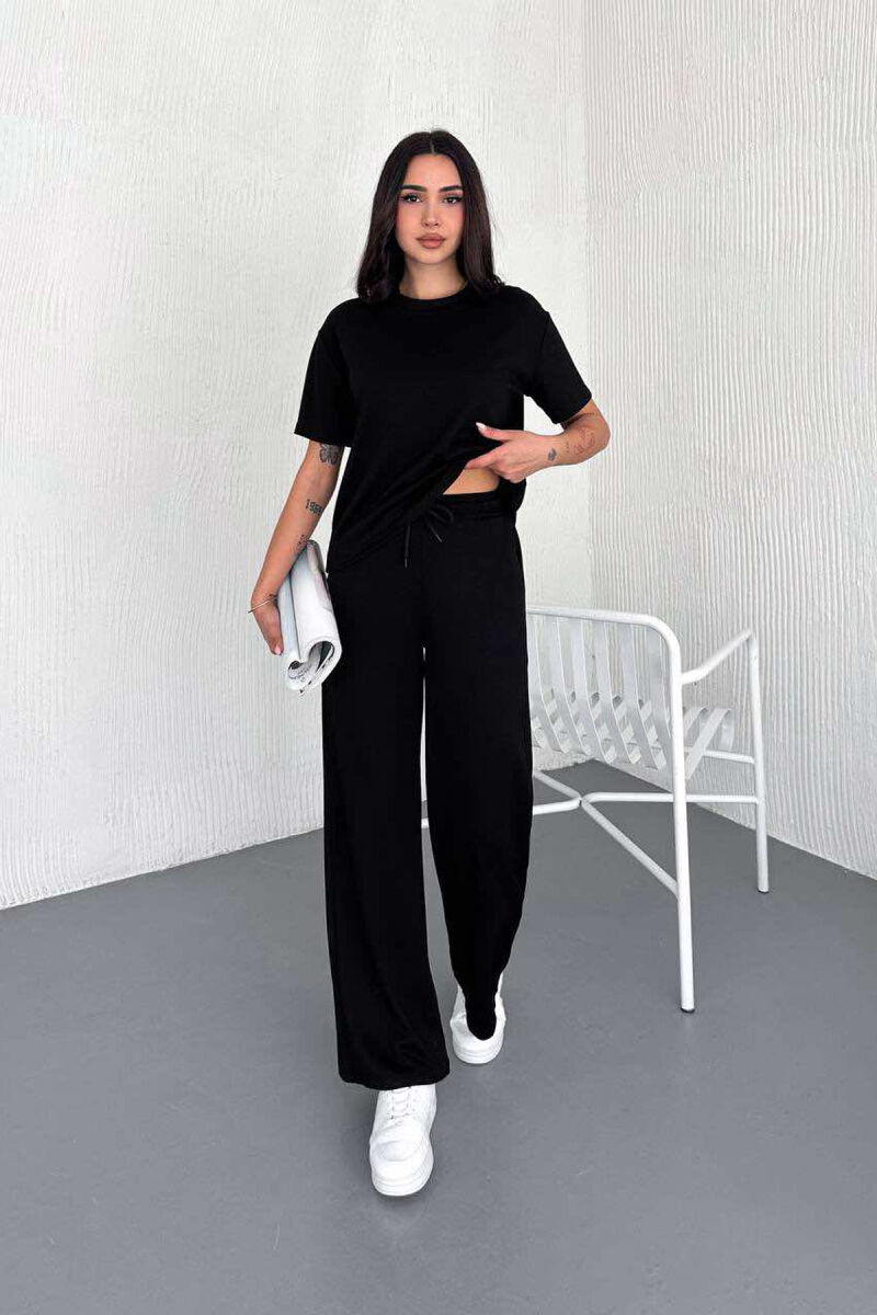 T-SHIRT+WIDE LEG SWEATPANTS ONE COLOR WOMEN SET BLACK/ E ZEZE - 1