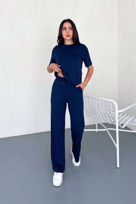 T-SHIRT+WIDE LEG SWEATPANTS ONE COLOR WOMEN SET BLUE/BLU 
