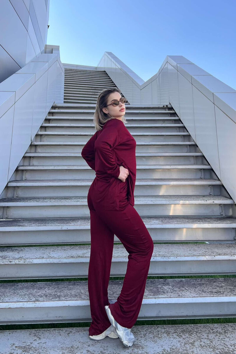 T-SHIRT+WIDE LEG SWEATPANTS ONE COLOR WOMEN SET BURGUNDY/VISHNJE - 4