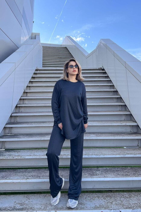 BLOUSE+WIDE LEG SWEATPANTS ONE COLOR WOMEN SET IN DARK GREY COLOR 