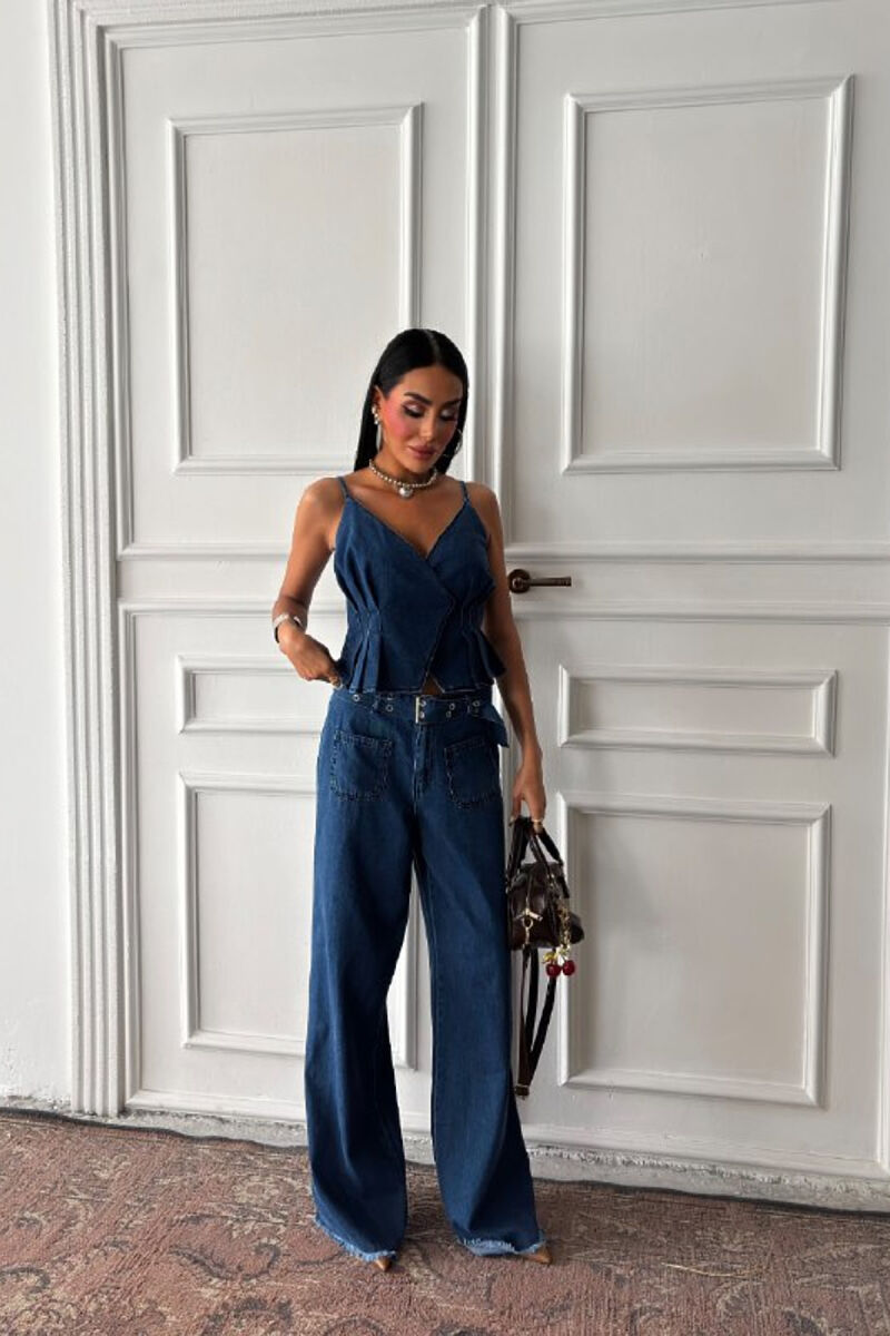 TANK TOP+JEANS BELT DETAIL WOMEN SET BLUE/BLU - 2