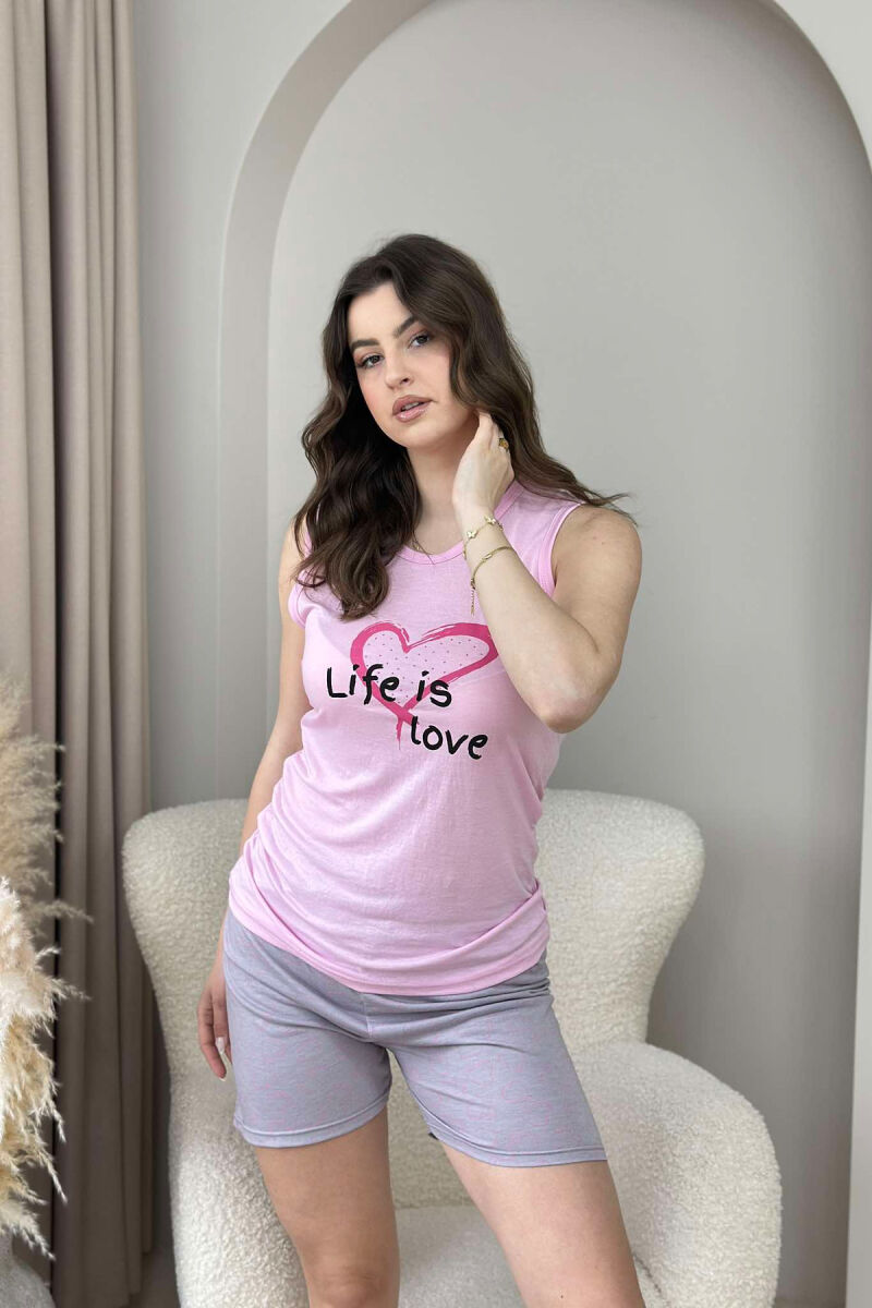 TANK TOP+SHORTS WRITTINGS HEART WOMEN PYJAMAS PINK/ROZE - 1