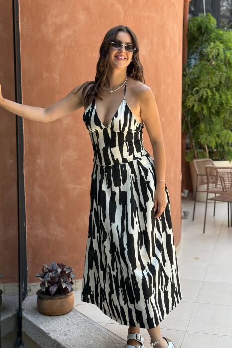 TANK TOP+SKIRT DIFFERENT DESIGN WOMEN SET BLACK-CREAM/ZEKR 
