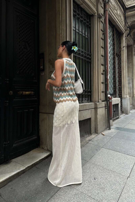 TANK TOP+SKIRT KNITTED WOMEN SET CREAM/KREM - 3