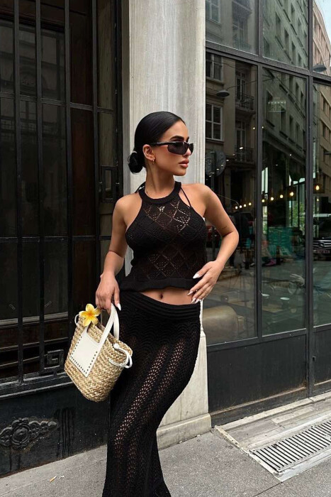 TANK TOP+SKIRT ONE COLOR KNITTED WOMEN SET BLACK/ E ZEZE - 2