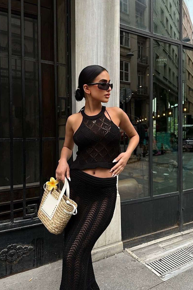 TANK TOP+SKIRT ONE COLOR KNITTED WOMEN SET BLACK/ E ZEZE - 2