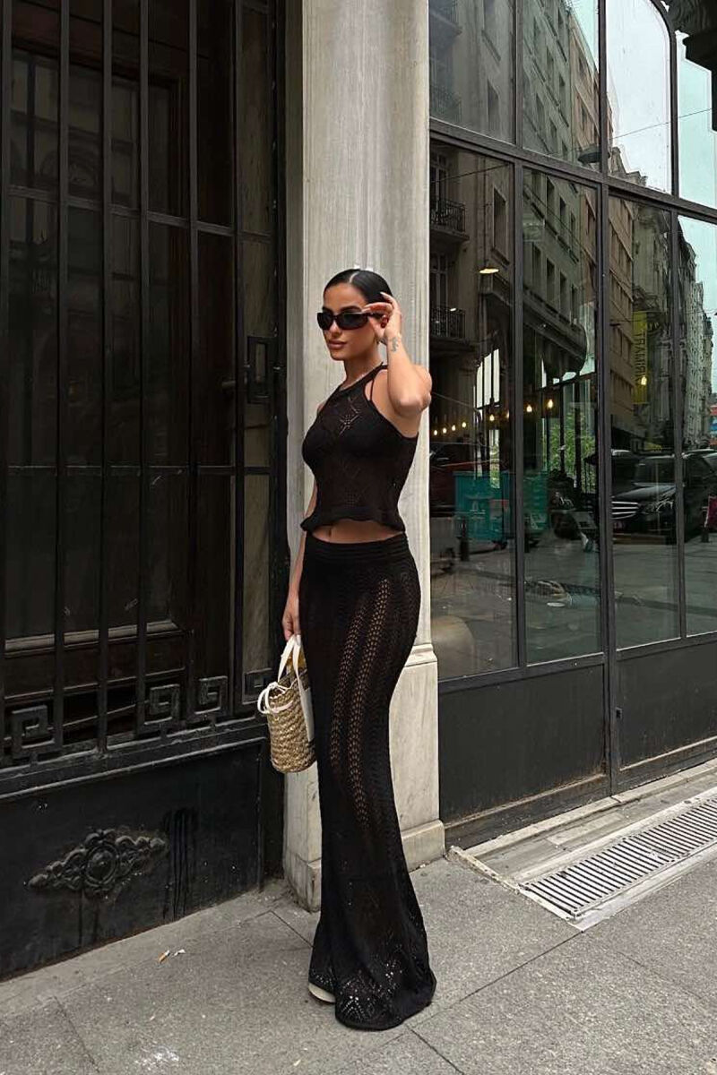 TANK TOP+SKIRT ONE COLOR KNITTED WOMEN SET BLACK/ E ZEZE - 3
