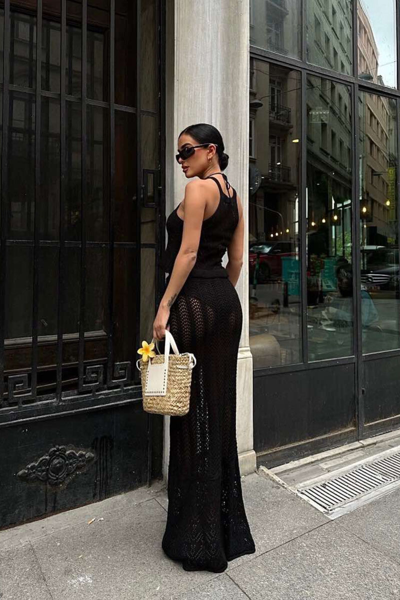 TANK TOP+SKIRT ONE COLOR KNITTED WOMEN SET BLACK/ E ZEZE - 5