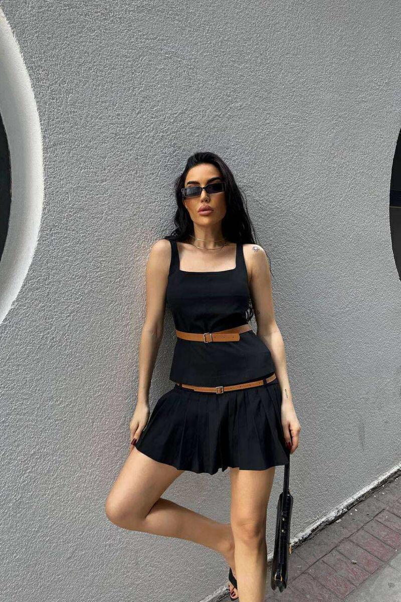 TANK TOP+SKORT BELT DETAILS WOMEN SET BLACK/ E ZEZE - 1