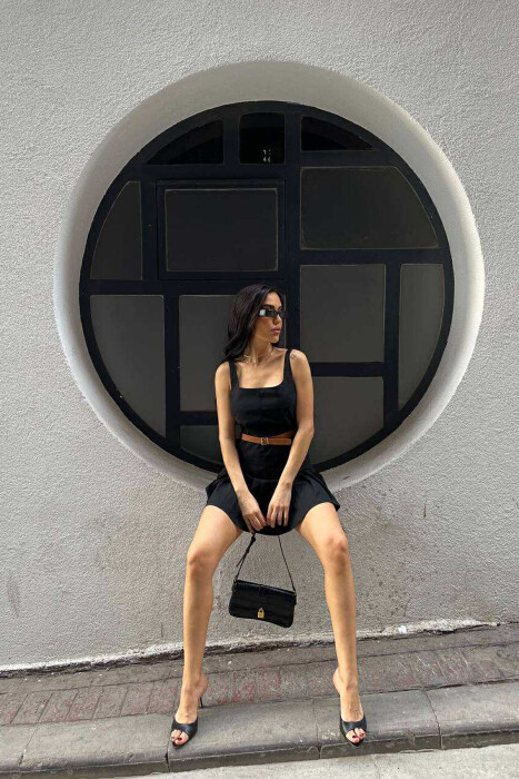 TANK TOP+SKORT BELT DETAILS WOMEN SET BLACK/ E ZEZE - 2