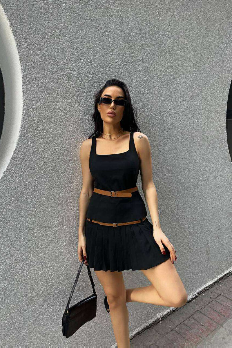 TANK TOP+SKORT BELT DETAILS WOMEN SET BLACK/ E ZEZE - 3