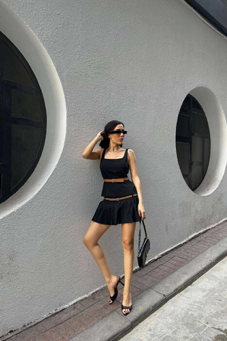 TANK TOP+SKORT BELT DETAILS WOMEN SET BLACK/ E ZEZE - 6