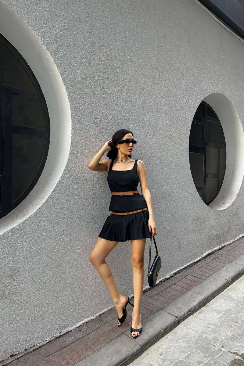 TANK TOP+SKORT BELT DETAILS WOMEN SET BLACK/ E ZEZE - 6