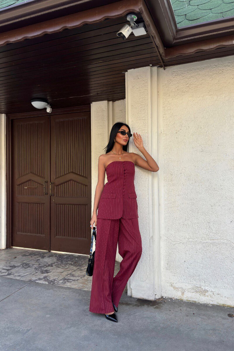 TANK TOP+TROUSERS BUTTONES STRIPED WOMEN SET BURGUNDY/VISHNJE - 1