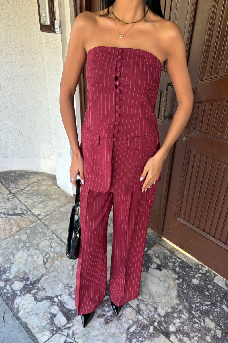 TANK TOP+TROUSERS BUTTONES STRIPED WOMEN SET BURGUNDY/VISHNJE - 2