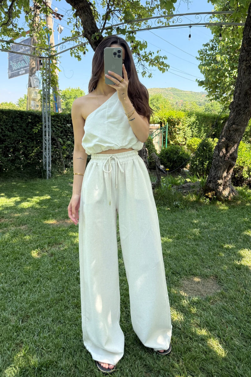 TANK TOP+TROUSERS ELASTIC SIMPLE WOMEN SET CREAM/KREM - 1
