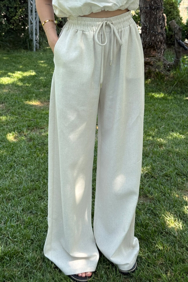 TANK TOP+TROUSERS ELASTIC SIMPLE WOMEN SET CREAM/KREM - 5