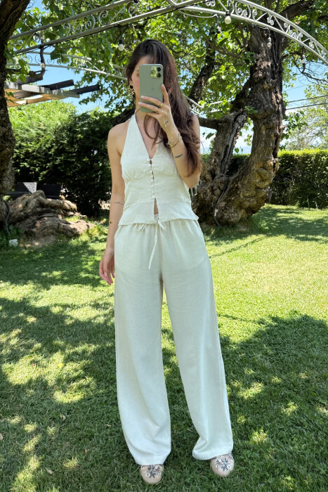 TANK TOP+TROUSERS ELASTIC WOMEN SET CREAM/KREM 
