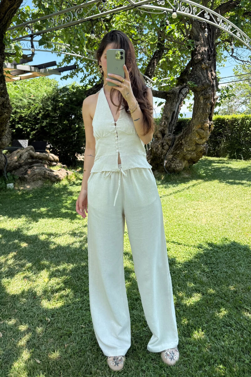 TANK TOP+TROUSERS ELASTIC WOMEN SET CREAM/KREM - 1