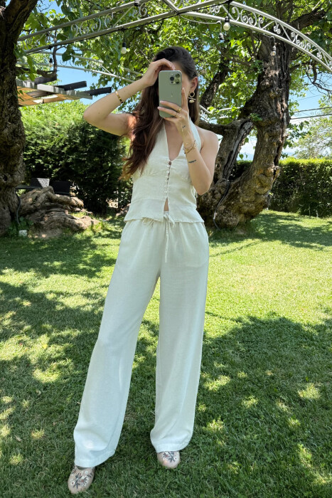 TANK TOP+TROUSERS ELASTIC WOMEN SET CREAM/KREM - 2