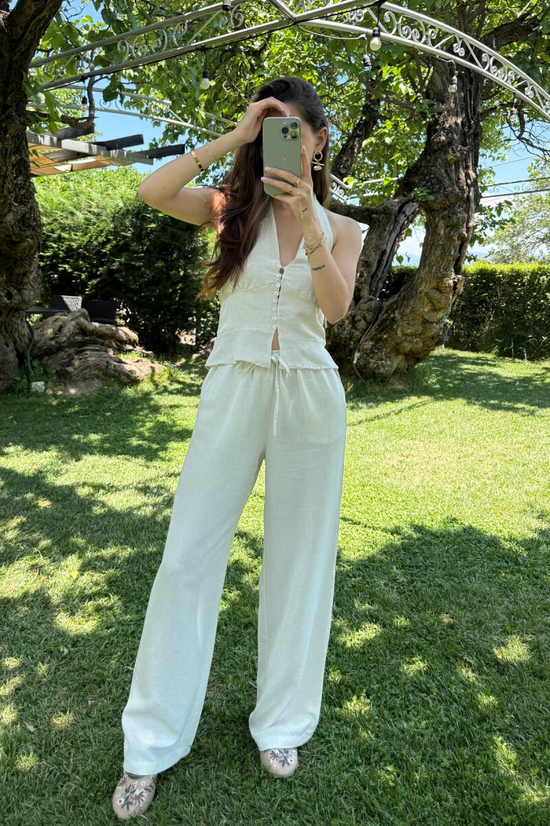 TANK TOP+TROUSERS ELASTIC WOMEN SET CREAM/KREM - 2