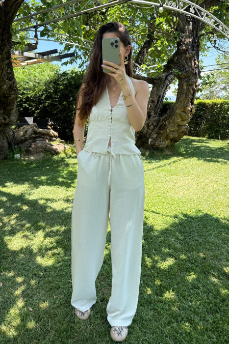 TANK TOP+TROUSERS ELASTIC WOMEN SET CREAM/KREM - 6