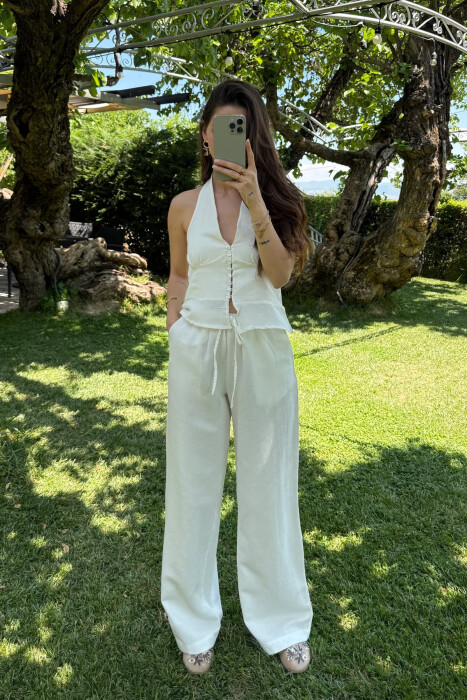 TANK TOP+TROUSERS ELASTIC WOMEN SET WHITE-E BARDHE 