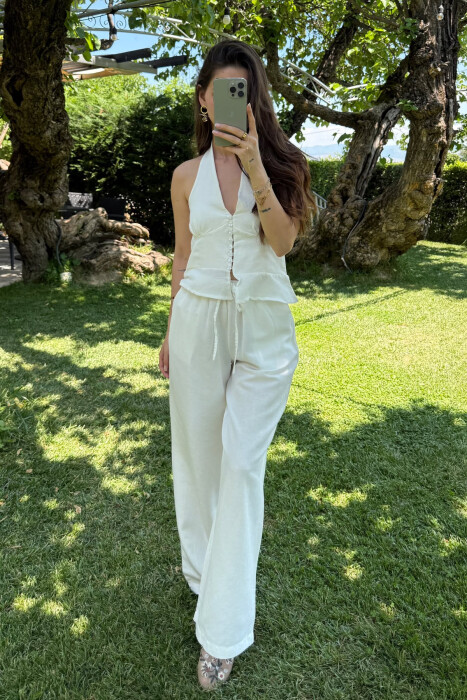 TANK TOP+TROUSERS ELASTIC WOMEN SET WHITE-E BARDHE - 2