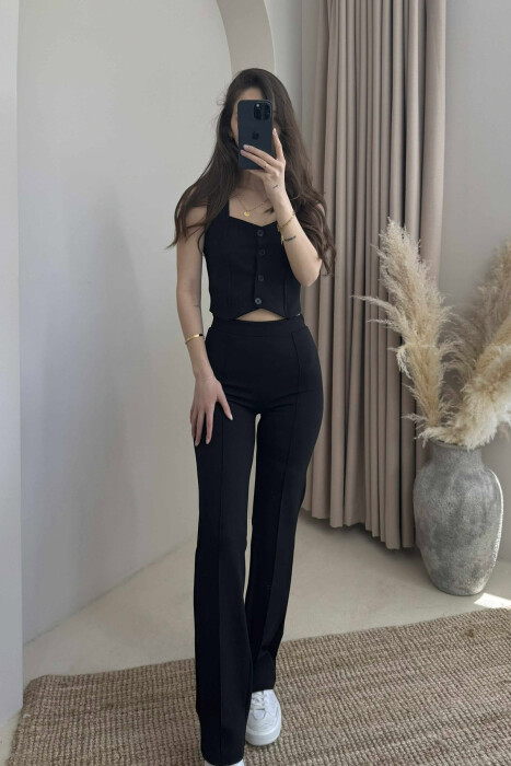TANK TOP+TROUSERS ONE COLOR BUTTONS WOMEN SET BLACK/ E ZEZE - 1