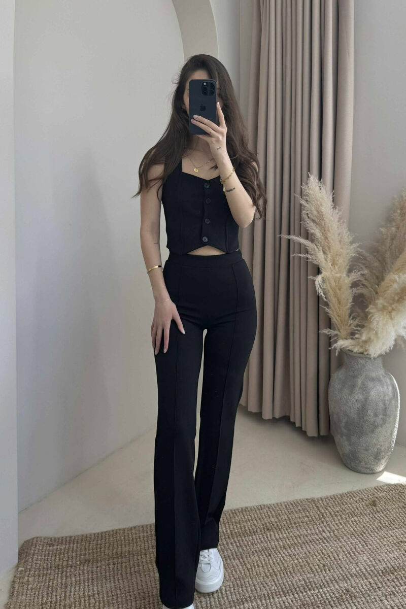 TANK TOP+TROUSERS ONE COLOR BUTTONS WOMEN SET BLACK/ E ZEZE - 1