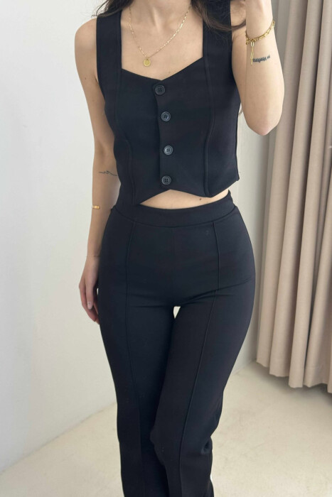 TANK TOP+TROUSERS ONE COLOR BUTTONS WOMEN SET BLACK/ E ZEZE - 2