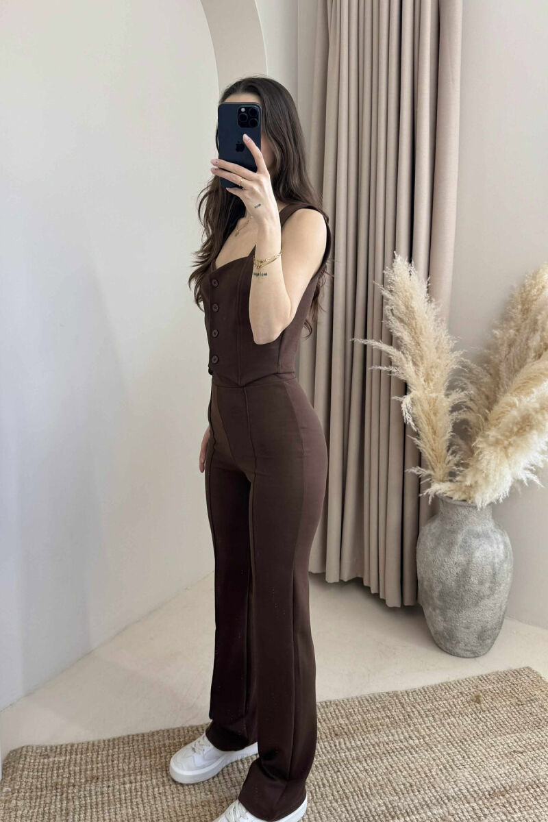 TANK TOP+TROUSERS ONE COLOR BUTTONS WOMEN SET BROWN/KAFE - 3