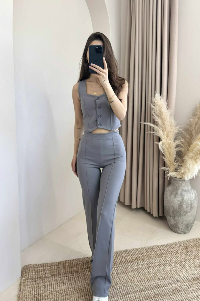 TANK TOP+TROUSERS ONE COLOR BUTTONS WOMEN SET GREY/GRI - 2