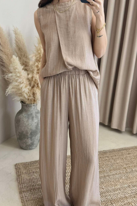 TANK TOP+TROUSERS SIMPLE WOMEN SET BEIGE/BEZHE - 2