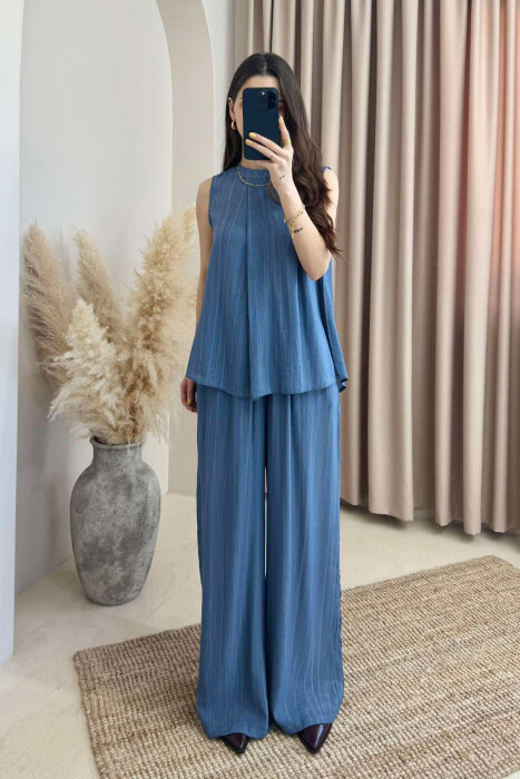 TANK TOP+TROUSERS SIMPLE WOMEN SET BLUE/BLU 