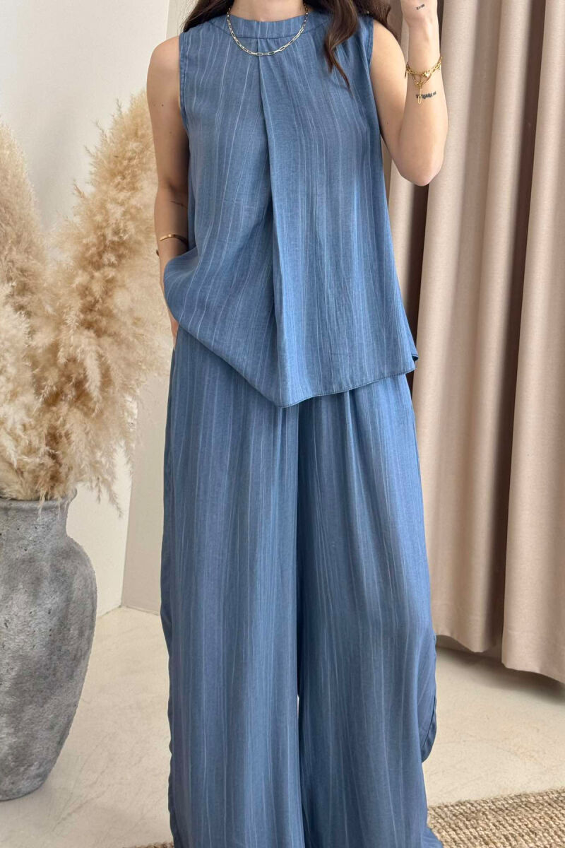 TANK TOP+TROUSERS SIMPLE WOMEN SET BLUE/BLU - 2