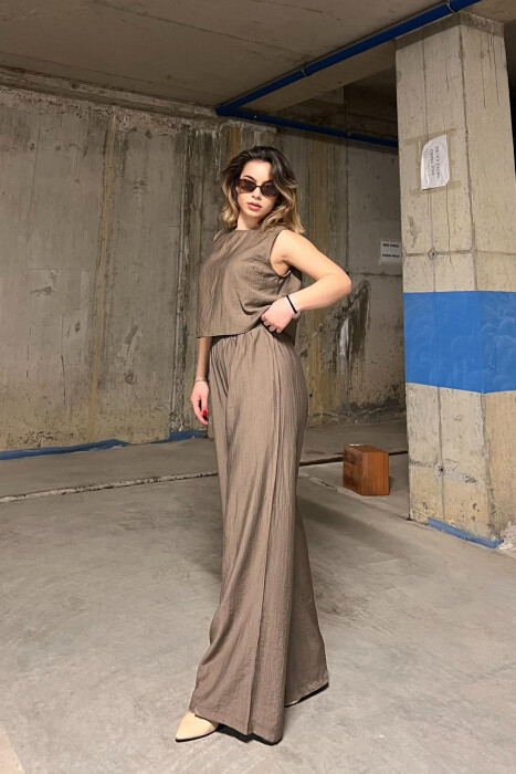 TANK TOP+TROUSERS WOMEN SET LIGHT BROWN/KAZB - 4