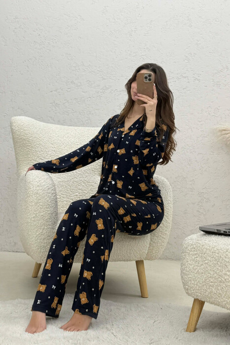 TEDDY BEAR DESIGN SHIRT+TROUSERS WOMEN PYJAMAS BLUE/BLU - 3