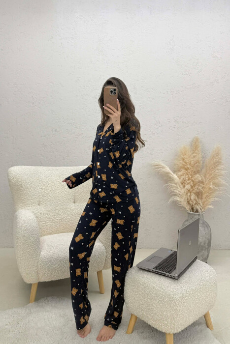 TEDDY BEAR DESIGN SHIRT+TROUSERS WOMEN PYJAMAS BLUE/BLU - 5