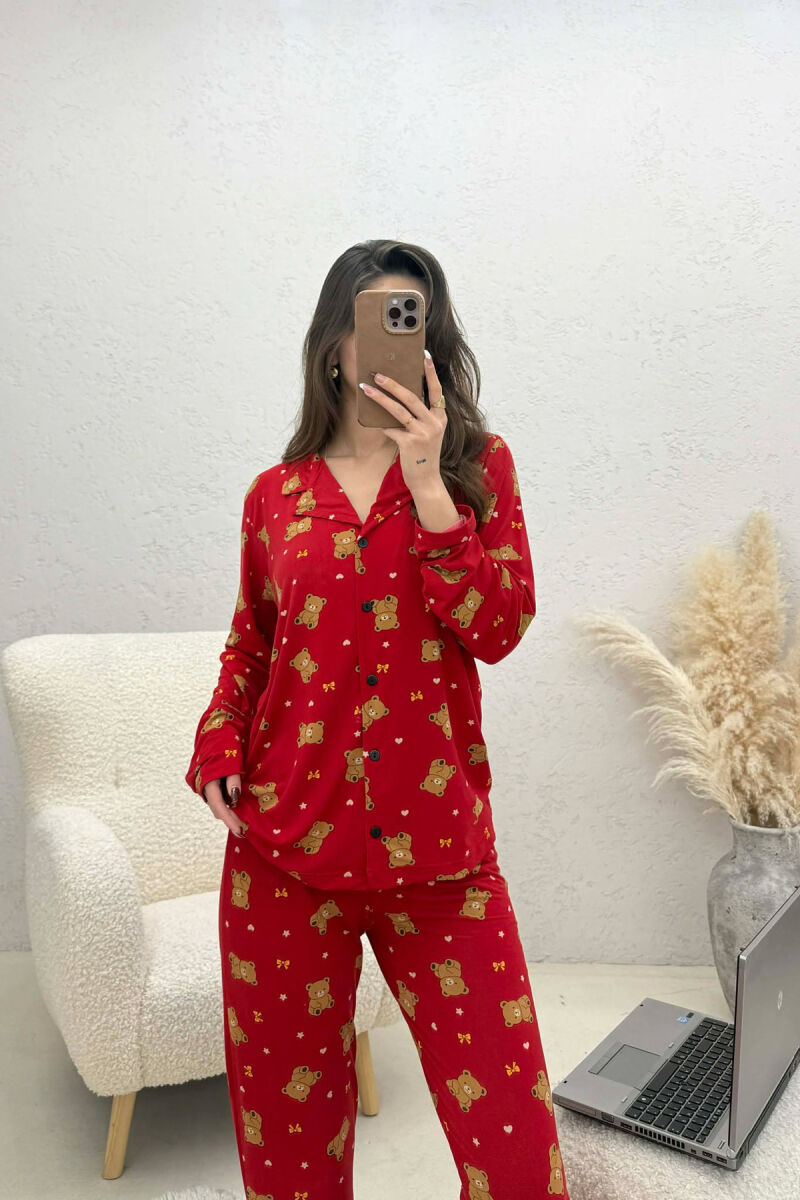 TEDDY BEAR DESIGN SHIRT+TROUSERS WOMEN PYJAMAS RED/E KUQE - 6