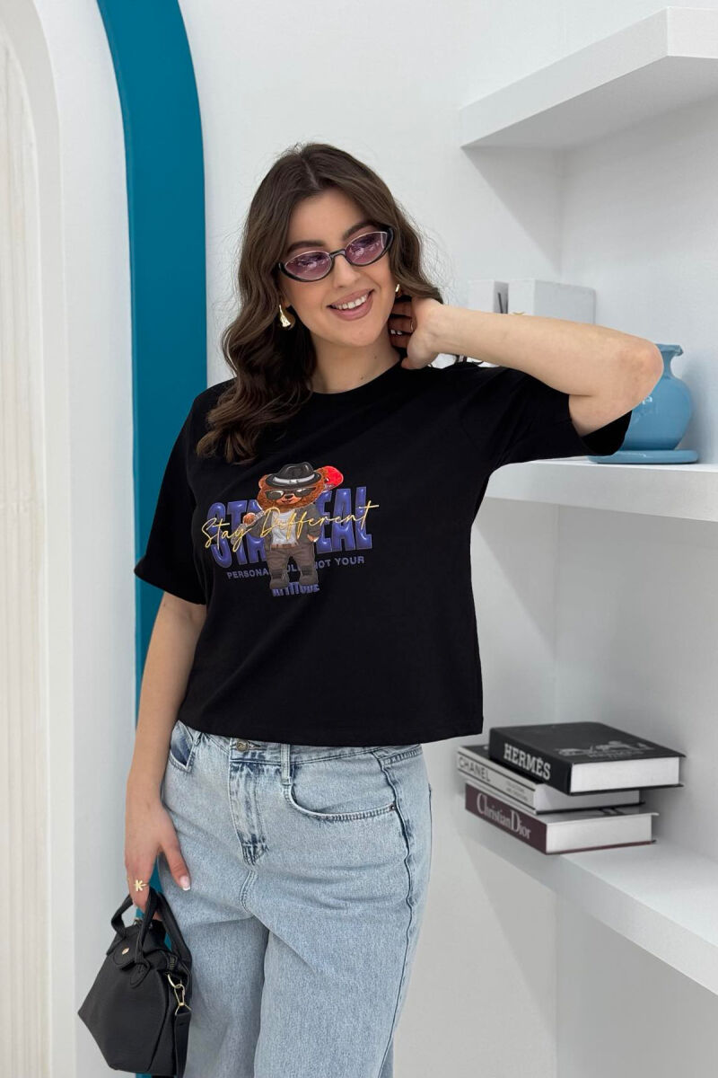 TEDDY BEAR DESIGN WOMEN T-SHIRT BLACK/ E ZEZE - 2