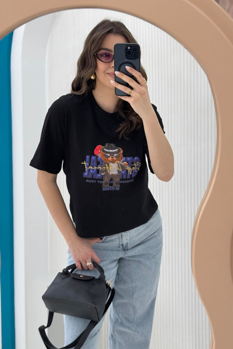 TEDDY BEAR DESIGN WOMEN T-SHIRT BLACK/ E ZEZE - 5