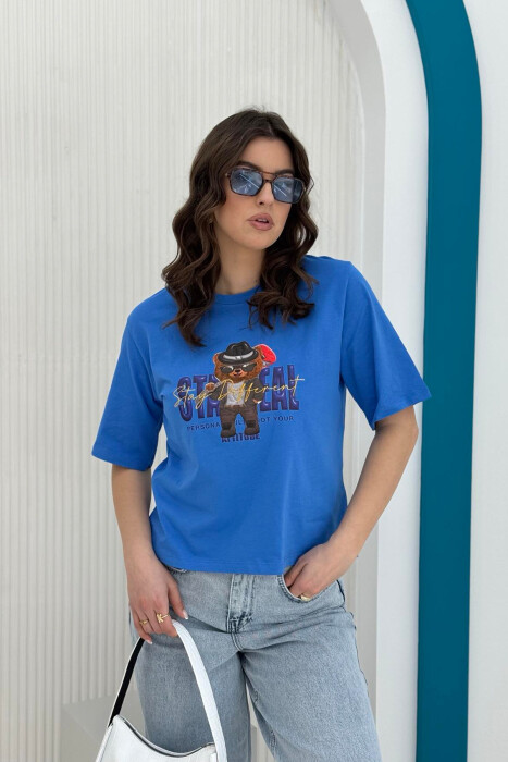 TEDDY BEAR DESIGN WOMEN T-SHIRT BLUE/BLU 