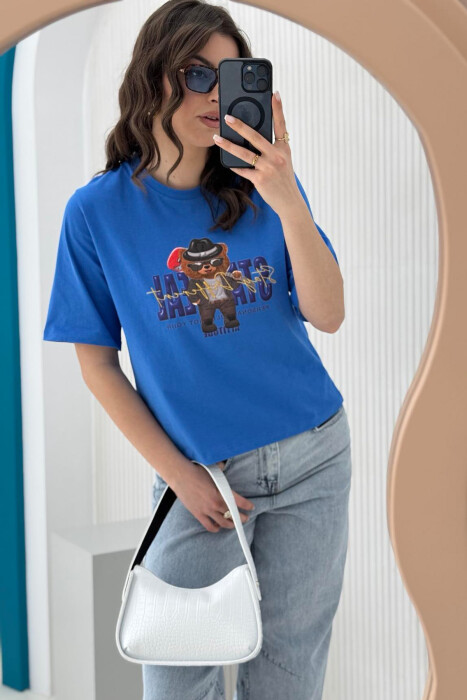 TEDDY BEAR DESIGN WOMEN T-SHIRT BLUE/BLU - 4