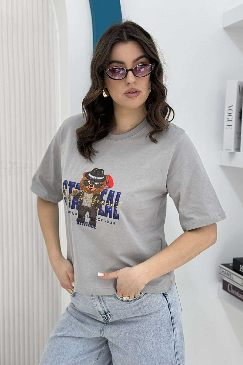 TEDDY BEAR DESIGN WOMEN T-SHIRT GREY/GRI - 2