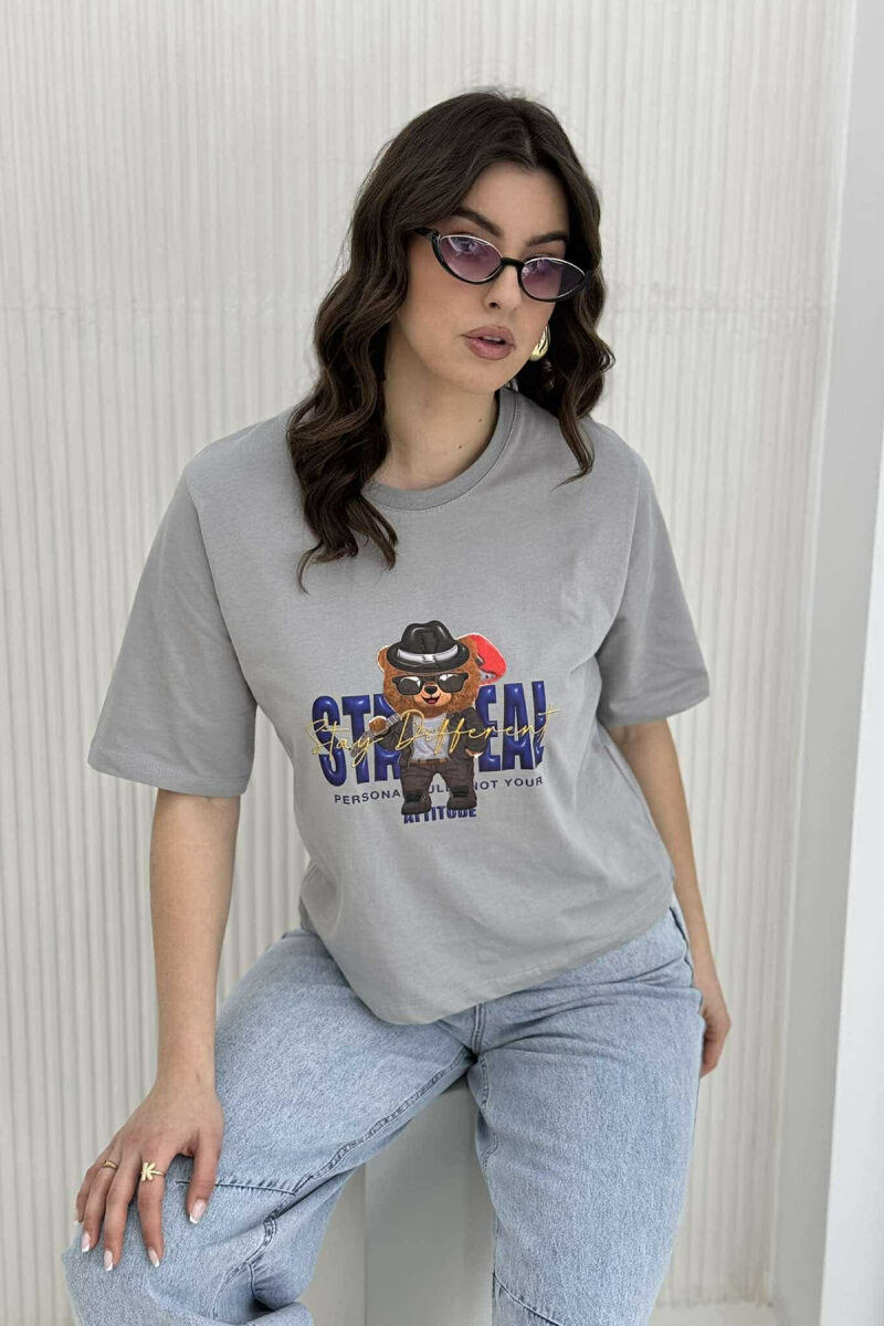 TEDDY BEAR DESIGN WOMEN T-SHIRT GREY/GRI - 4