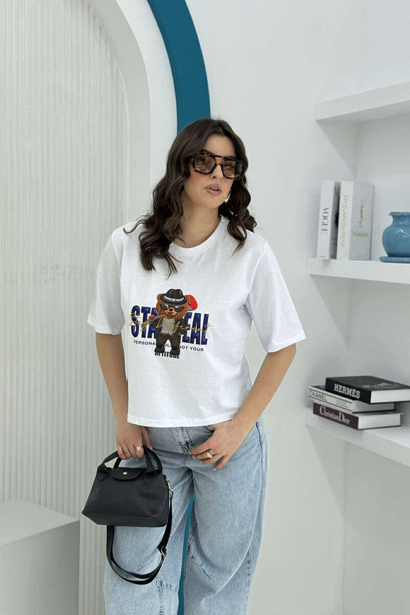 TEDDY BEAR DESIGN WOMEN T-SHIRT WHITE-E BARDHE - 1