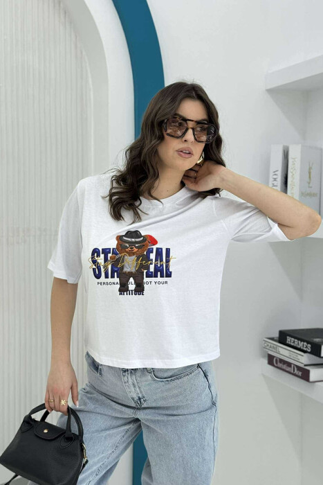 TEDDY BEAR DESIGN WOMEN T-SHIRT WHITE-E BARDHE - 2