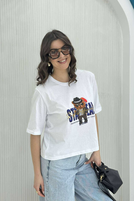 TEDDY BEAR DESIGN WOMEN T-SHIRT WHITE-E BARDHE - 3